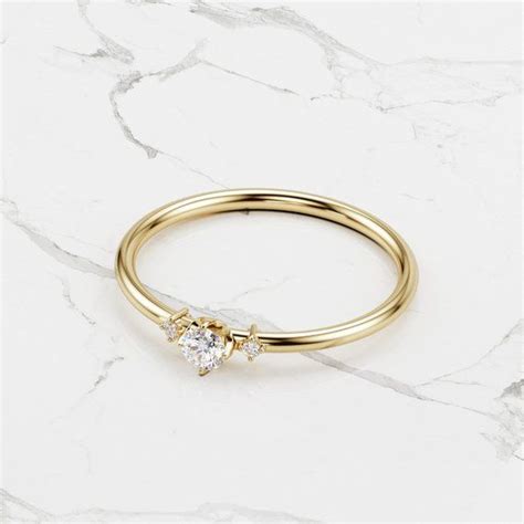 Three Stone Diamond Ring Petite Engagement Ring Dainty 3 Etsy