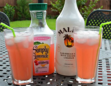 Mixed drink with malibu coconut rum. Raspberry Lemonade Summer Cocktail - The Cookin Chicks