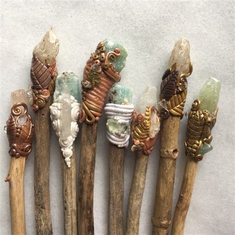 Crystal Wands On Driftwood Polymer Clay Design Quartz Wand Image 5 Raw