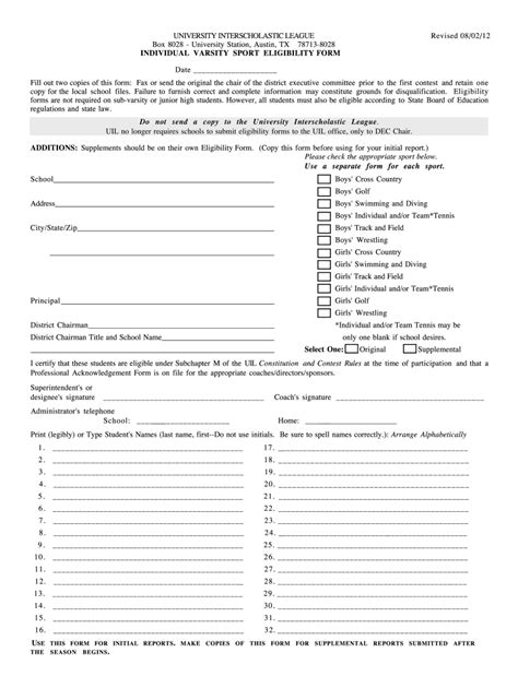 Sports Eligibility Form Pdf Fill Online Printable Fillable Blank