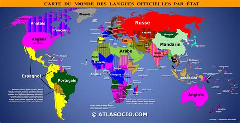 Carte Du Monde Des Langues Officielles Par État Et Territoire