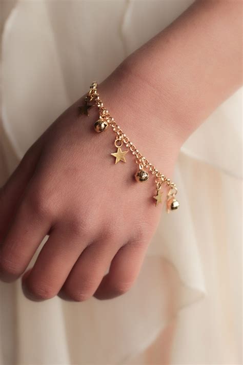 Star Charm Anklet With Bells Gold First Birthday T Baby Etsy