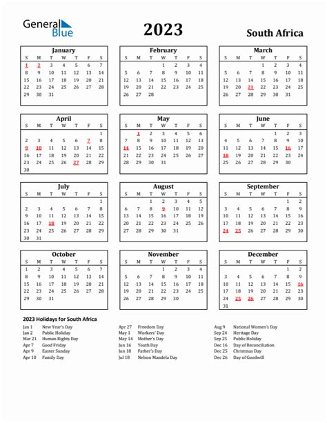 Calendar 2023 South Africa Calendar 2023 With Federal Holidays South