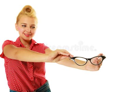 Blonde Pin Up Girl Holding Retro Glasses Stock Image Image Of Stylish Retro 82584275