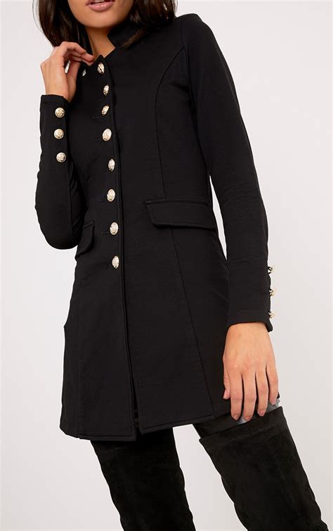 Deleana Black Longline Military Style Jacket Prettylittlething