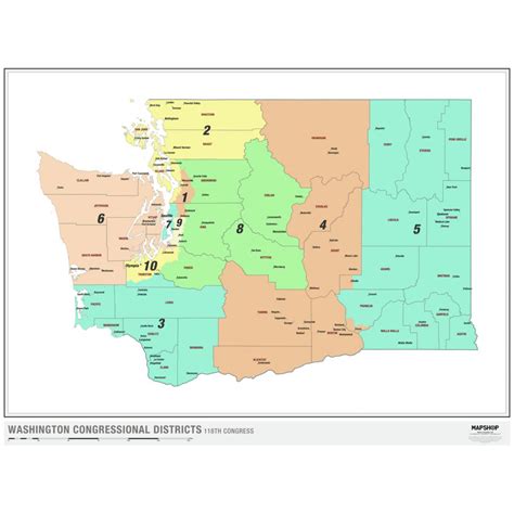 Washington 2022 Congressional Districts Wall Map By Mapshop The Map Shop