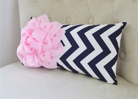Chevron Lumbar Pillow Light Pink Dahlia On Navy And By Bedbuggs