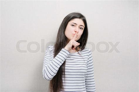 Beautiful Girl Showing Quietly Stock Image Colourbox