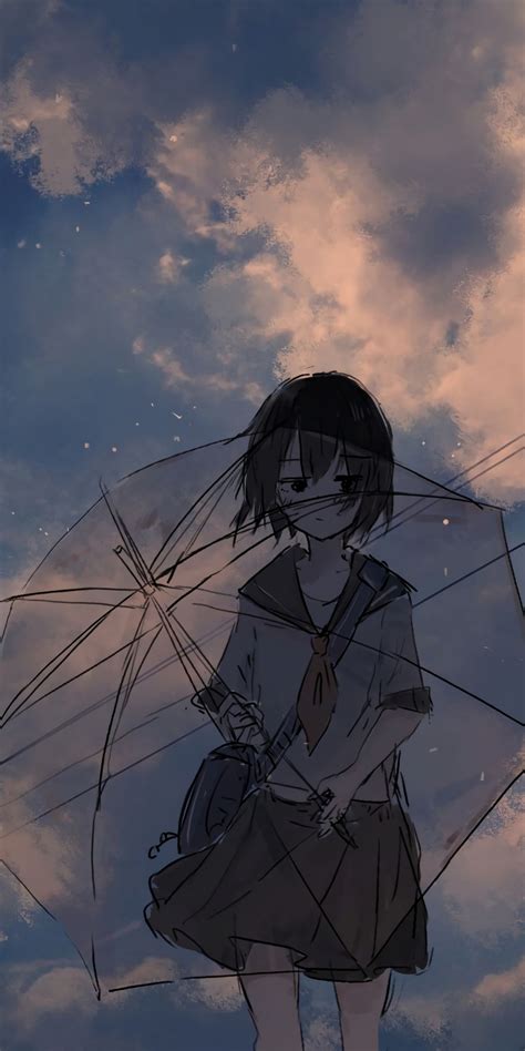 Download Wallpaper 1080x2160 Anime Girl And Umbrella Art Honor 7x