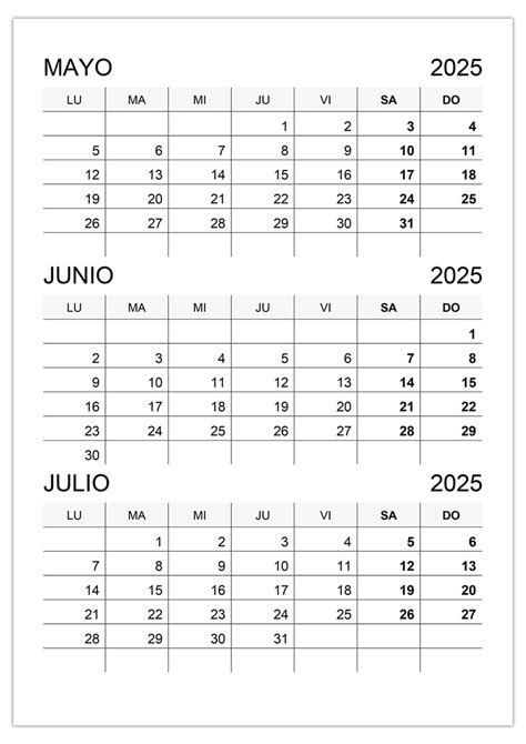 Calendario Mayo Junio Julio 2025 Calendariossu