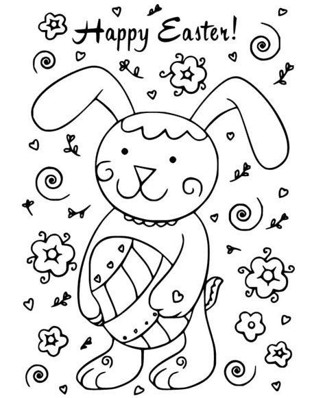 Happy Easter Bunny Card Coloring Page Free Printable Coloring Pages