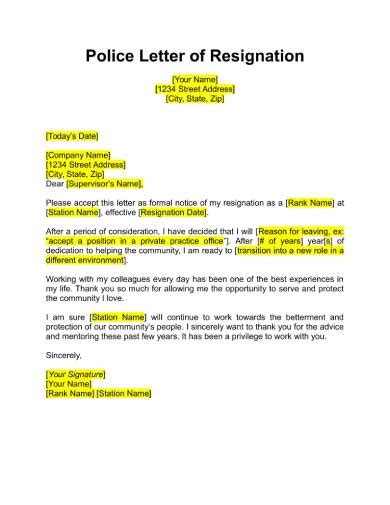 Free 6 Police Officer Resignation Letters In Pdf Ms Word