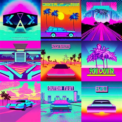 Album Cover Art 80s Neon Synth Wave Outrun Stable Diffusion Openart