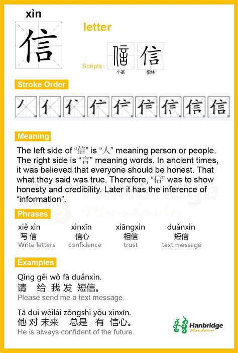 Chinese Character信pinyinxìn Chinese Words Mandarin Chinese
