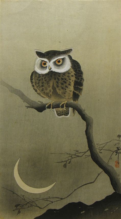 Japanese Owl Print Owl Art Owl Bird Art