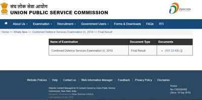 UPSC CDS I Final Results 2019 Released At Upsc Gov In Check Here