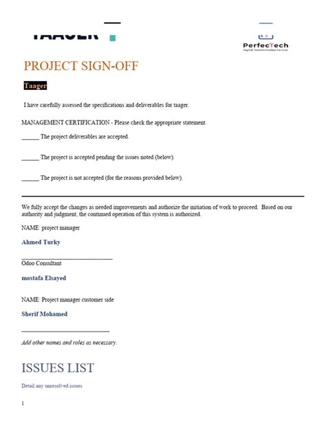 Project Sign Off Template Pdf
