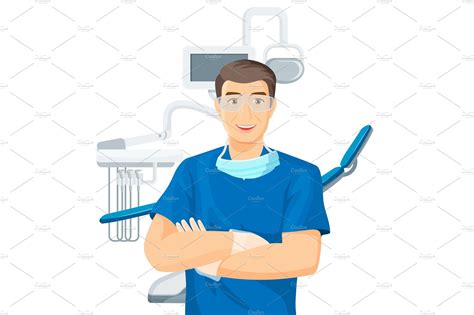 Dentists Chair Doctor With Smile On Vector Illustration Illustrator
