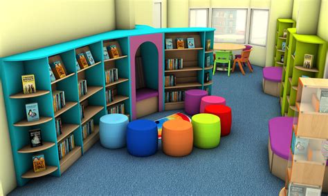 Bright And Colourful Primary School Library Design Library Furniture