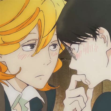 Two Anime Characters Are Facing Each Other And One Is Touching His Face