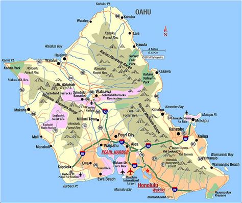 Road Map Of Oahu Honolulu Hawaii ハワイ オアフ島 ハワイアンライフ ハワイ旅行