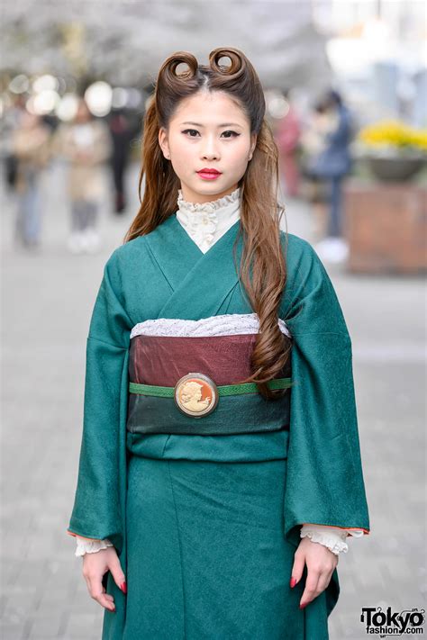 Vintage Japanese Kimono And Victory Rolls Hairstyle Street Style At Bunka