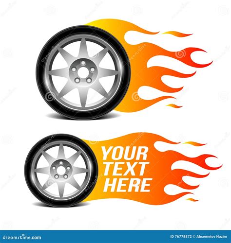 Car Wheel With Fire Flame Car Related Sign Stock Vector