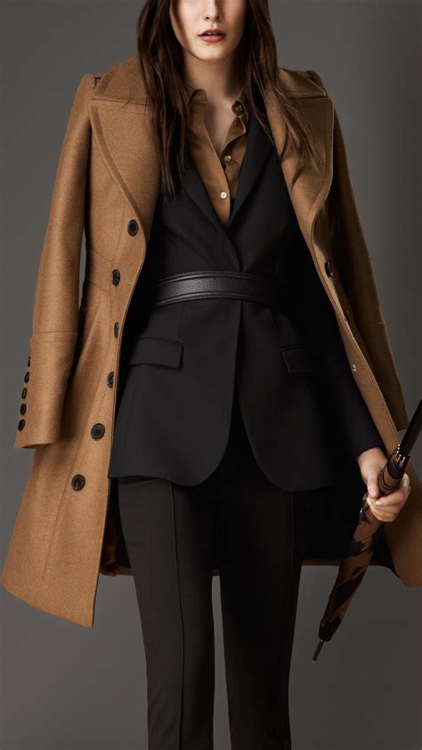 Lyst Burberry Bonded Wool Cashmere Military Coat In Brown