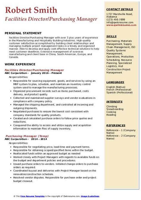 Purchasing Manager Resume Samples Qwikresume