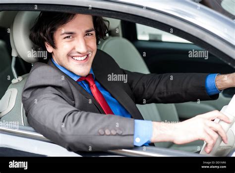 Smart Handsome Corporate Man Driving His Car Stock Photo Alamy