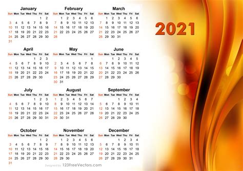 Free 2021 Vector Abstract Orange Calendar Design