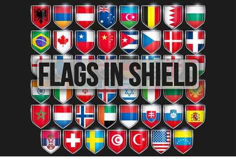 Pack Of Shields With Flags Custom Designed Icons ~ Creative Market
