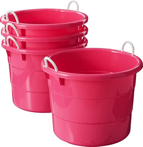 homz plastic utility tub with rope handles 18 gallon pink set of 4 amazon ca home and kitchen