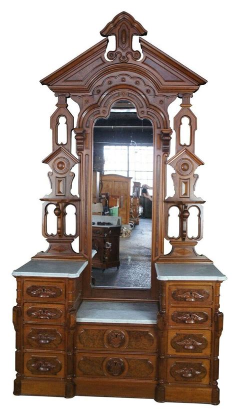 Monumental Antique Victorian Eastlake Walnut Burlwood Bedroom Set