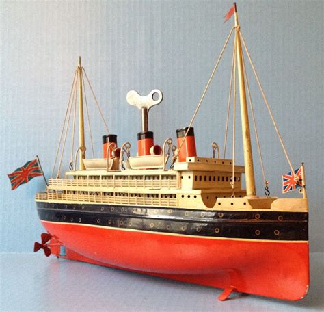 Antique Tin Boat Ocean Liner Bing Windup Clockwork Ship Ozeandampfer