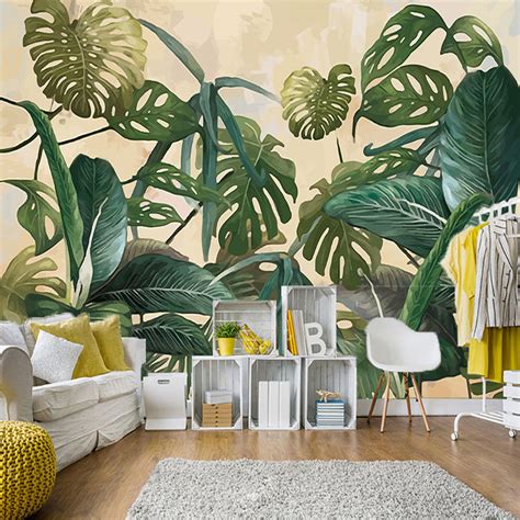 Custom Mural Wallpaper Tropical Rainforest Leaves Bvm Home