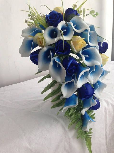Blue Calla Lily Bouquet Cascading Bouquet For Bridal Royal Etsy