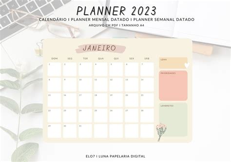 Planner Mensal 2023 Elo7 Produtos Especiais