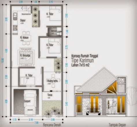 Desain rumah minimalis ukuran tanah 10m x 20m dengan luas bangunan : 107 Denah Rumah Minimalis Memanjang | Gambar Desain Rumah ...