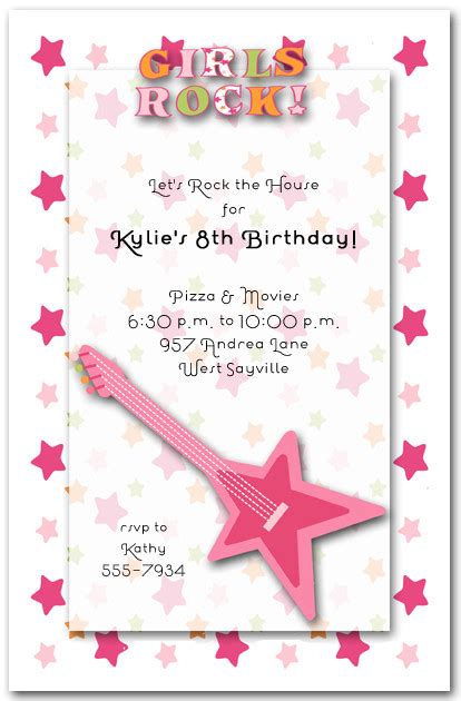 Girls Rock Pink Guitar Popstar Birthday Invitations