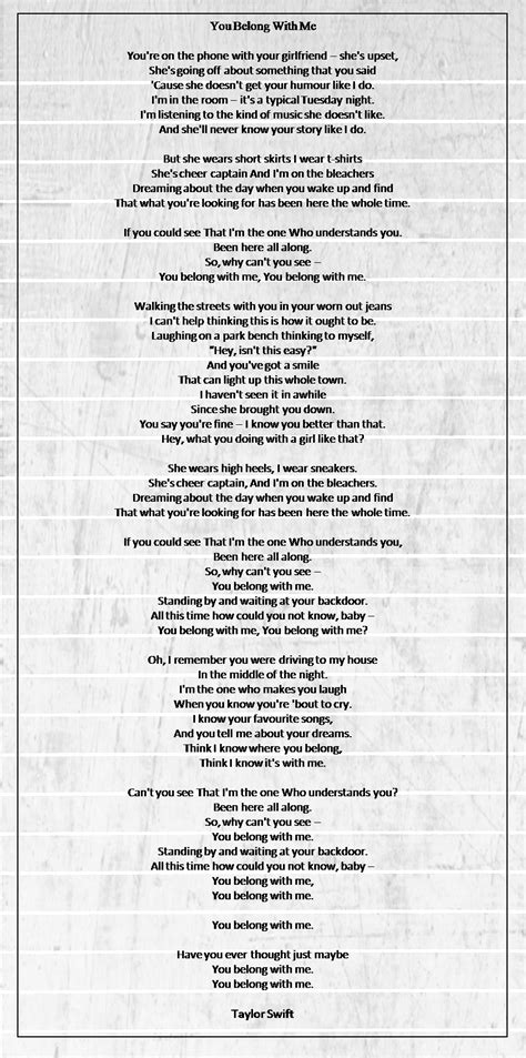 Taylor Swift You Belong With Me Lyrics