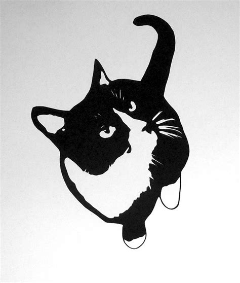 Cat Silhouette Art Black And White Cat Art Tuxedo Cat Art Cat Wall