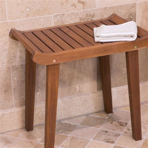 Premium Solid Teak Wood Slatted Shower Bench Bathroom Seat Mildew Resistant New Shower And Bath