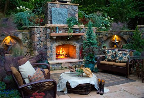Outdoor Fireplace And Patio Rustic Landscape Dc