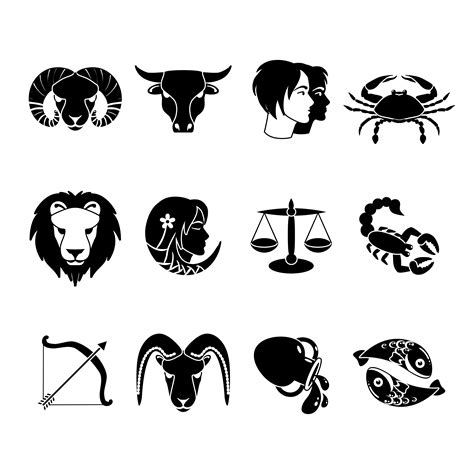 Zodiac Icons Clip Art Set Png Svg Vector Black White Silver Etsy The