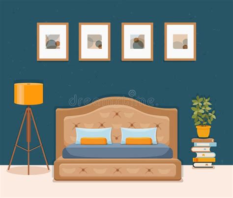 Bedroom Interior Vector Colorful Illustration Stock Vector