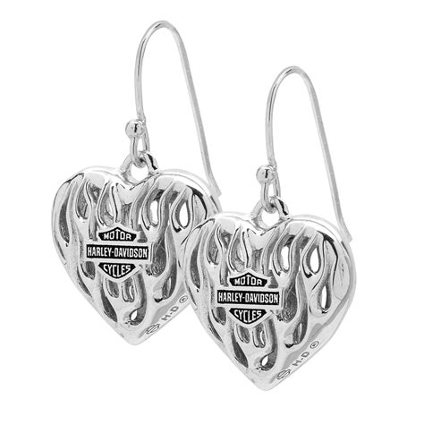 Ladies Harley Davidson ® Sterling Silver Biker Flame Heart Earrings Mod