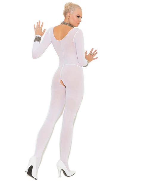 Elegant Moments Long Sleeve Opaque Bodystocking Black White Or Nude