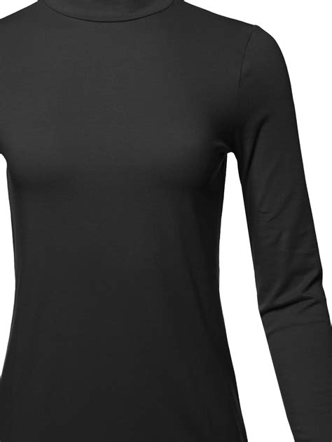 A2y Womens Basic Solid Soft Cotton Long Sleeve Mock Neck Top Shirts Black M
