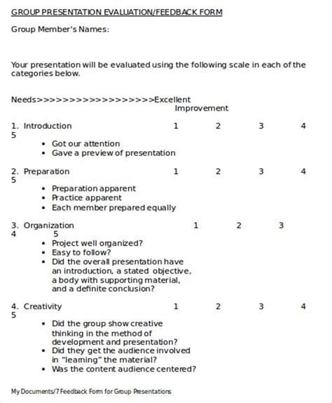 Free 9 Sample Presentation Evaluation Forms In Ms Word